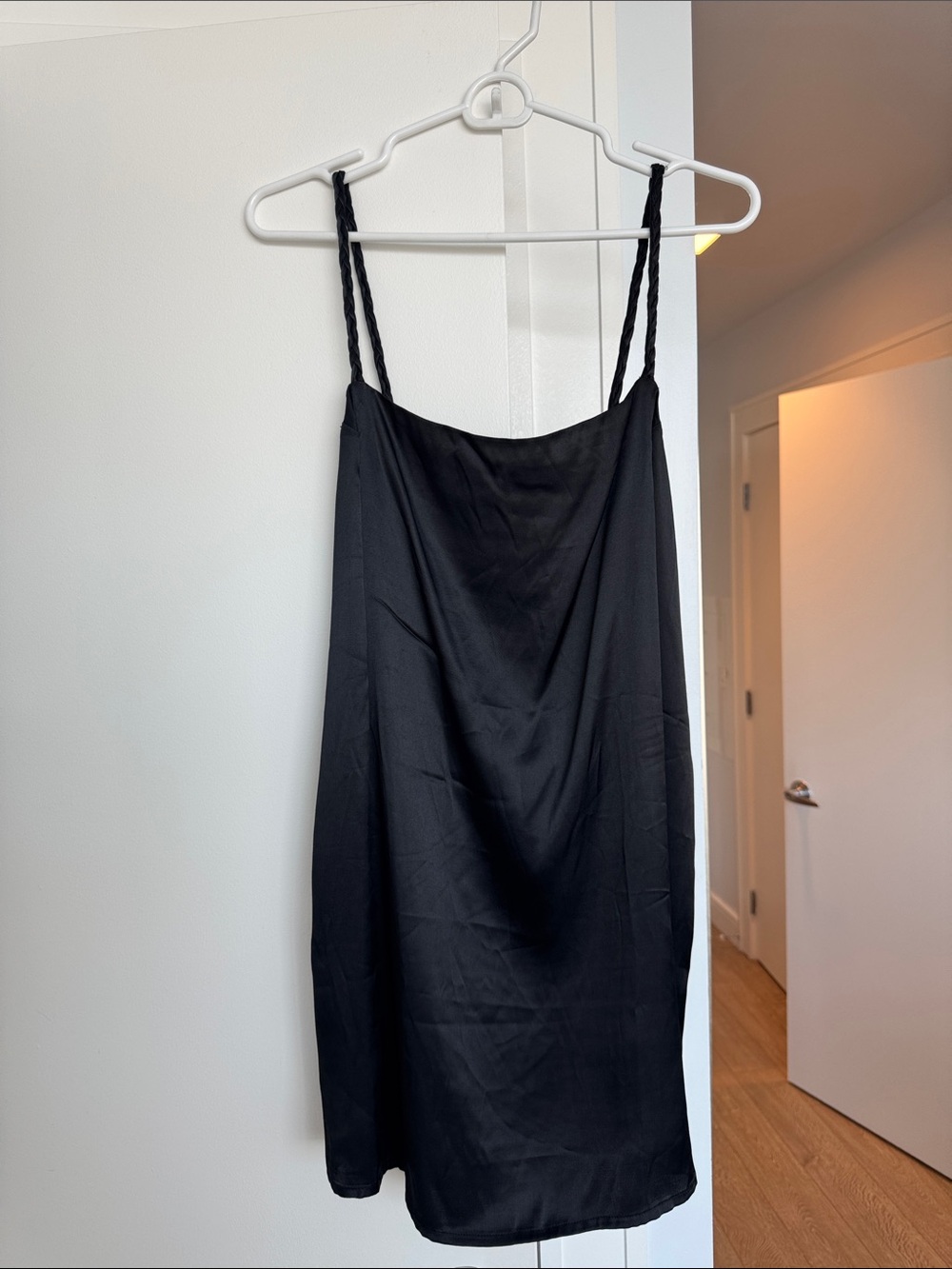 Topshop Black Satin Slip Dress with Braided Straps - never worn!
